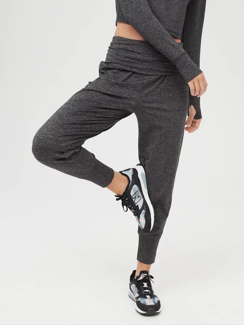 Aerie Offline Grey Foldover Waist The Hugger Jogger Pants - Size Small Womens